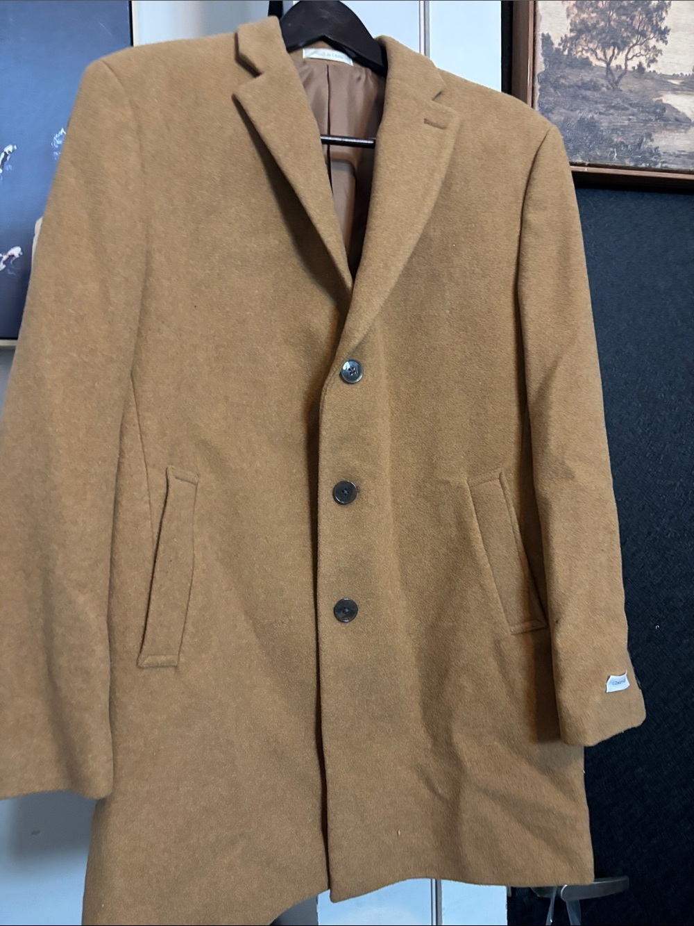 Calvin Klein Camel Wool-Blend Single-Breasted Coat